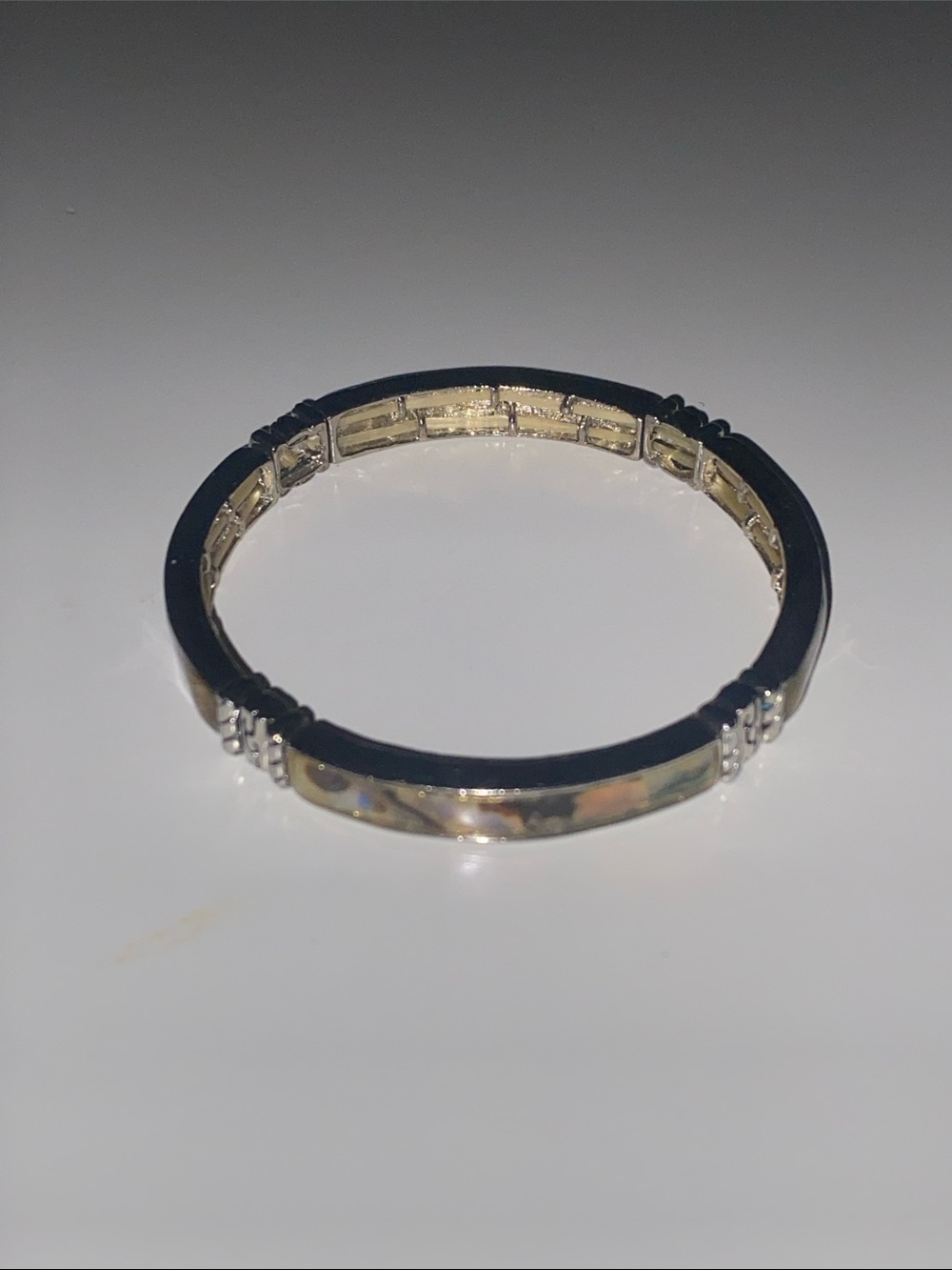 Mother of Pearl And Silver Stretch Bracelet Boho Vintage